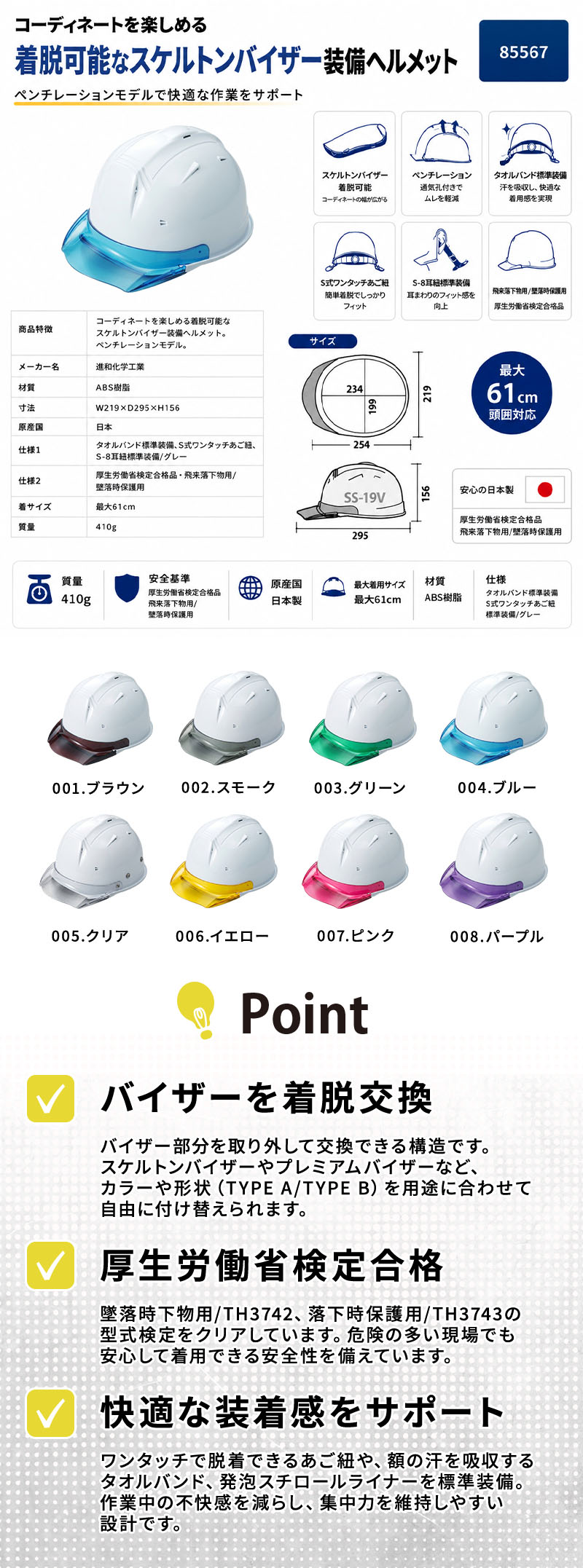 進和化学ﾍﾙﾒｯﾄｸﾘｱﾊﾞｲｻﾞｰTYPEA白帽体 紹介画像