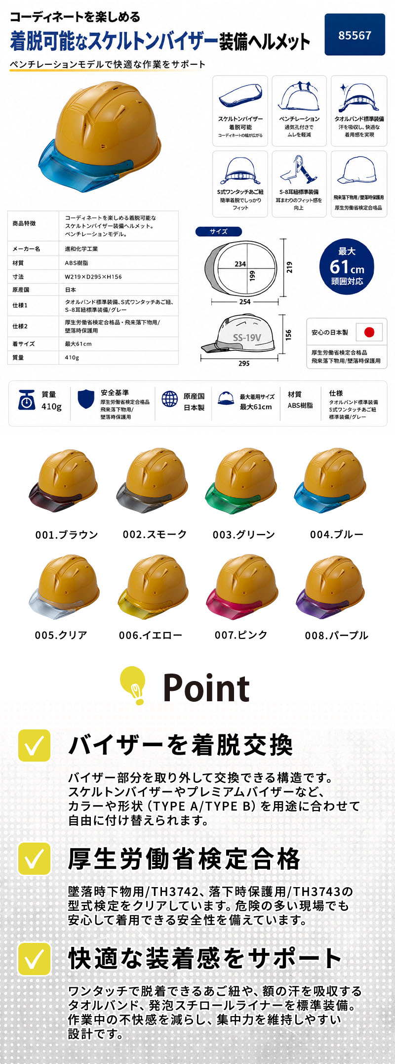 進和化学ﾍﾙﾒｯﾄｸﾘｱﾊﾞｲｻﾞｰTYPEA黄帽体 紹介画像