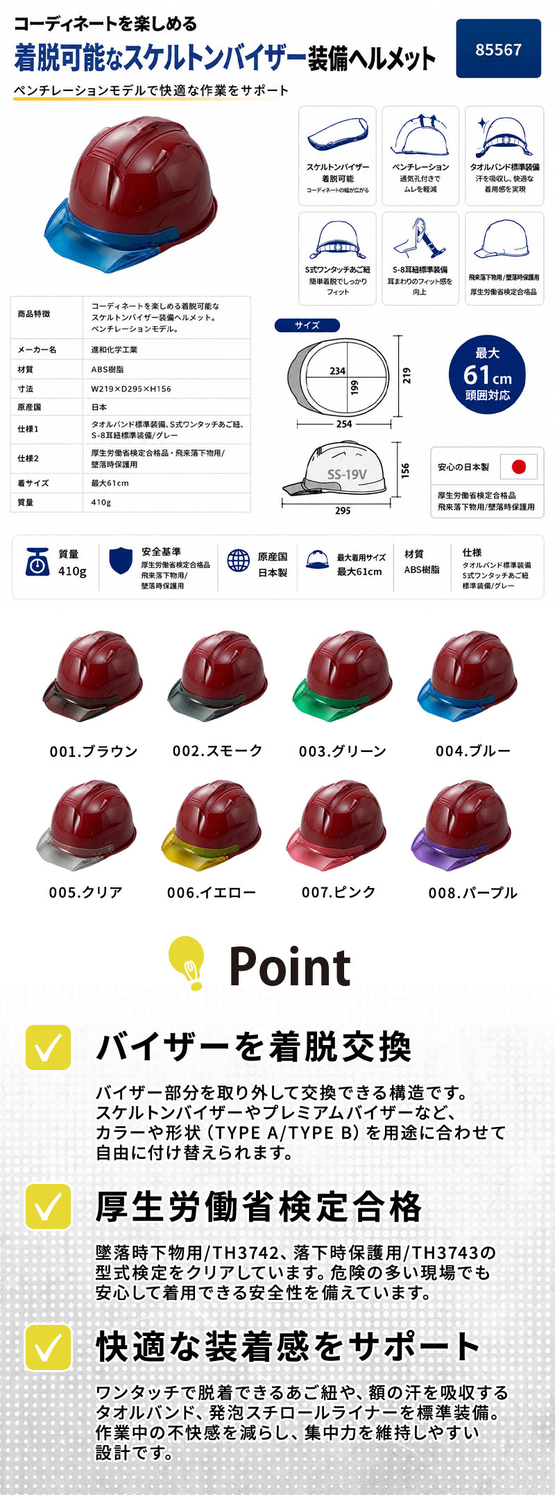  進和化学ﾍﾙﾒｯﾄｸﾘｱﾊﾞｲｻﾞｰTYPEAL赤帽体紹介画像