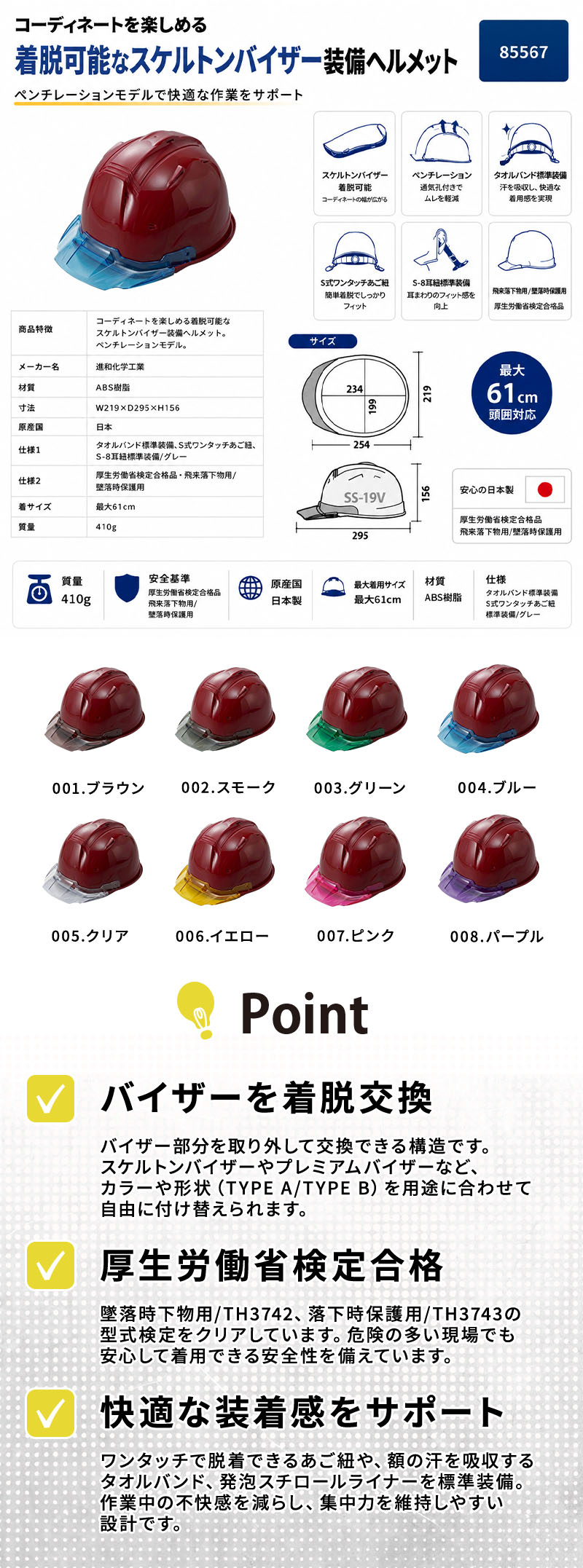  進和化学ﾍﾙﾒｯﾄｸﾘｱﾊﾞｲｻﾞｰTYPEBL赤帽体紹介画像
