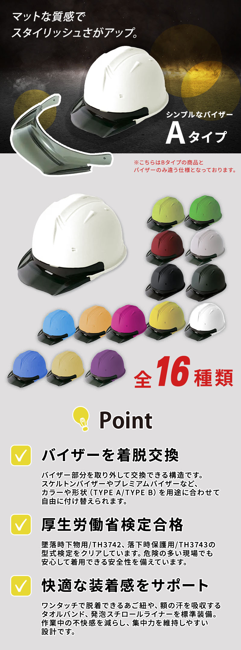  シンワ化学 ヘルメットバイザースモークTYPEA SS-19V-A-matteスペック画像