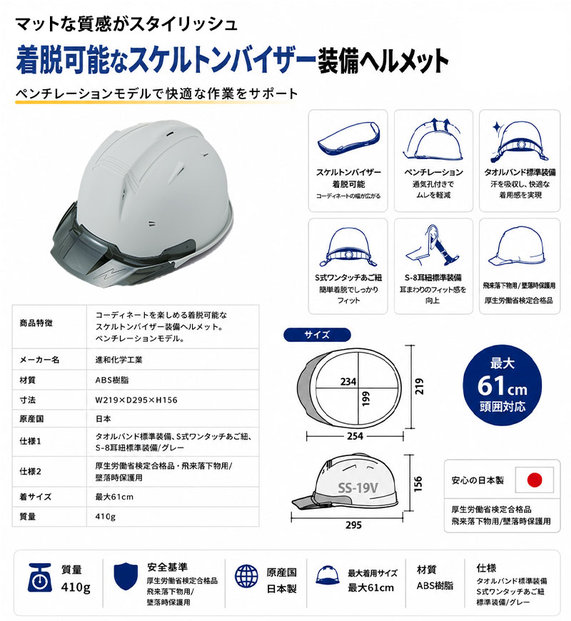  シンワ化学 ヘルメットバイザースモークTYPEB SS-19V-B-matteスペック画像