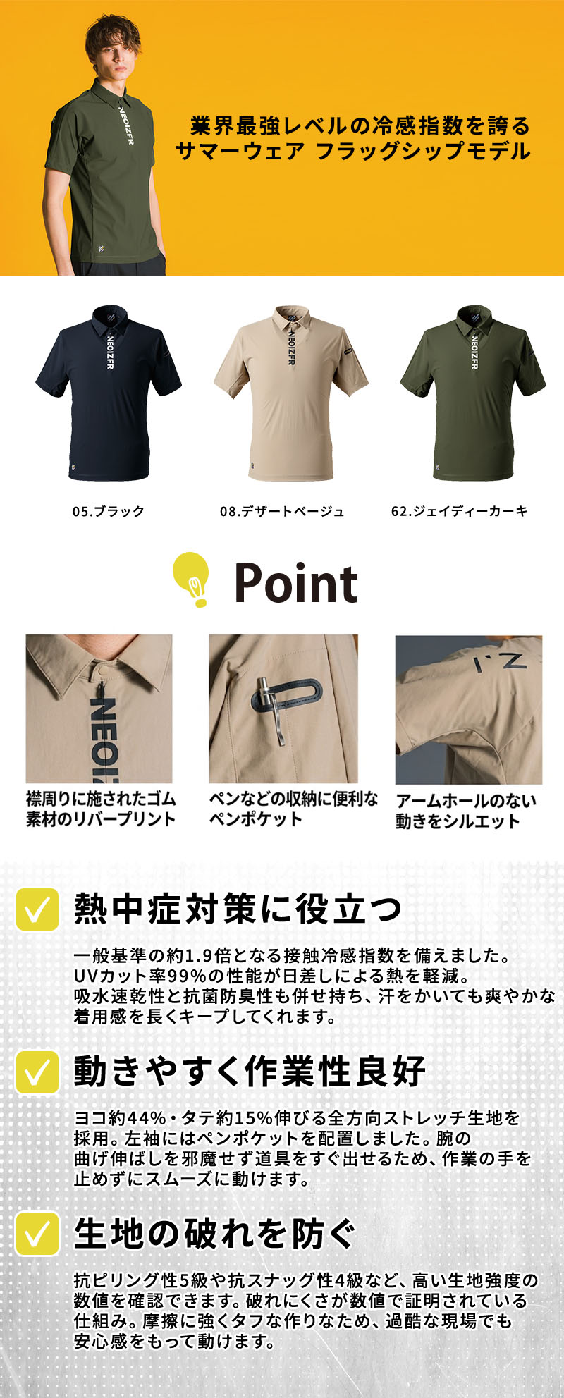  アイズフロンティア [春夏] 接触冷感ナイロンストレッチ半袖ジップポロシャツ #045紹介画像