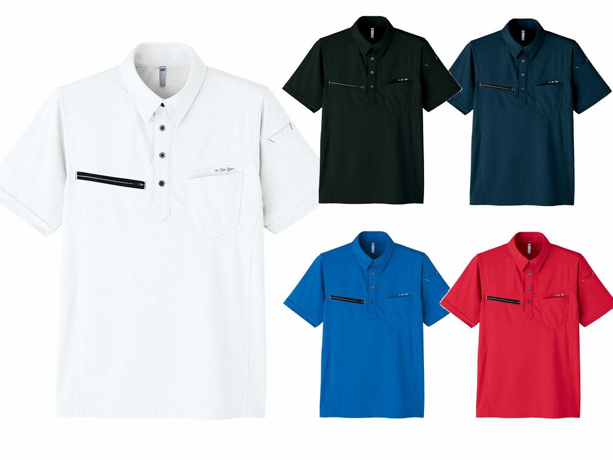 8308　旭蝶繊維（吸汗速乾・抗菌防臭・ストレッチ対応・反射材付き・野帳対応）半袖トリコットポロシャツ