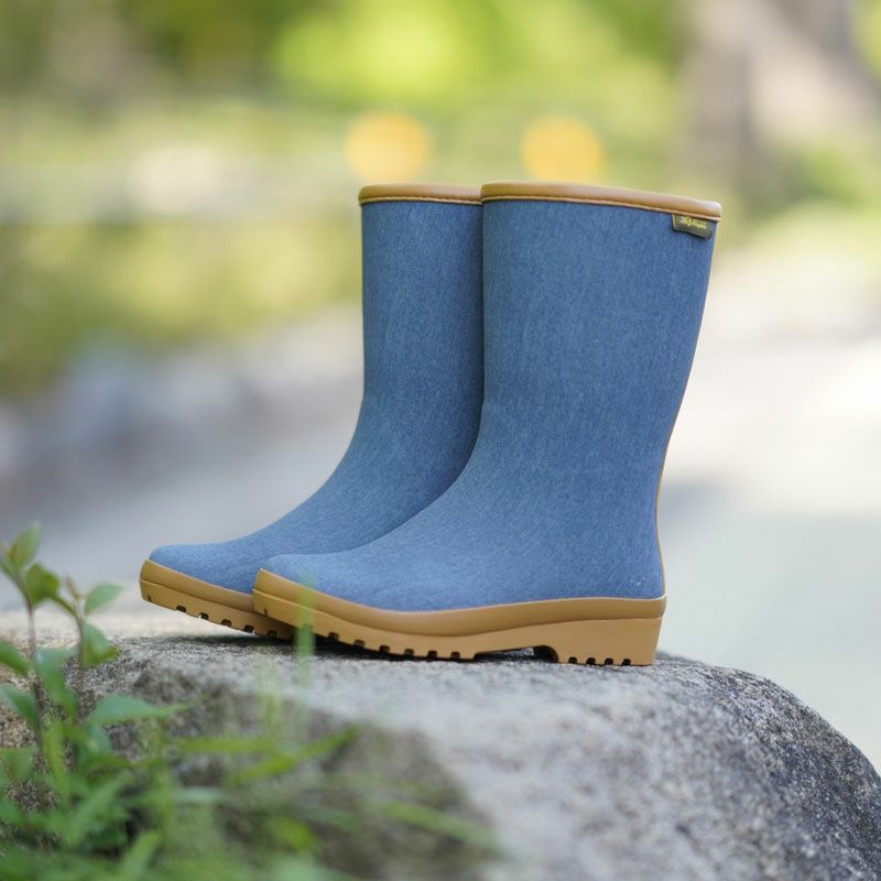 デニム風 レディースレインブーツ