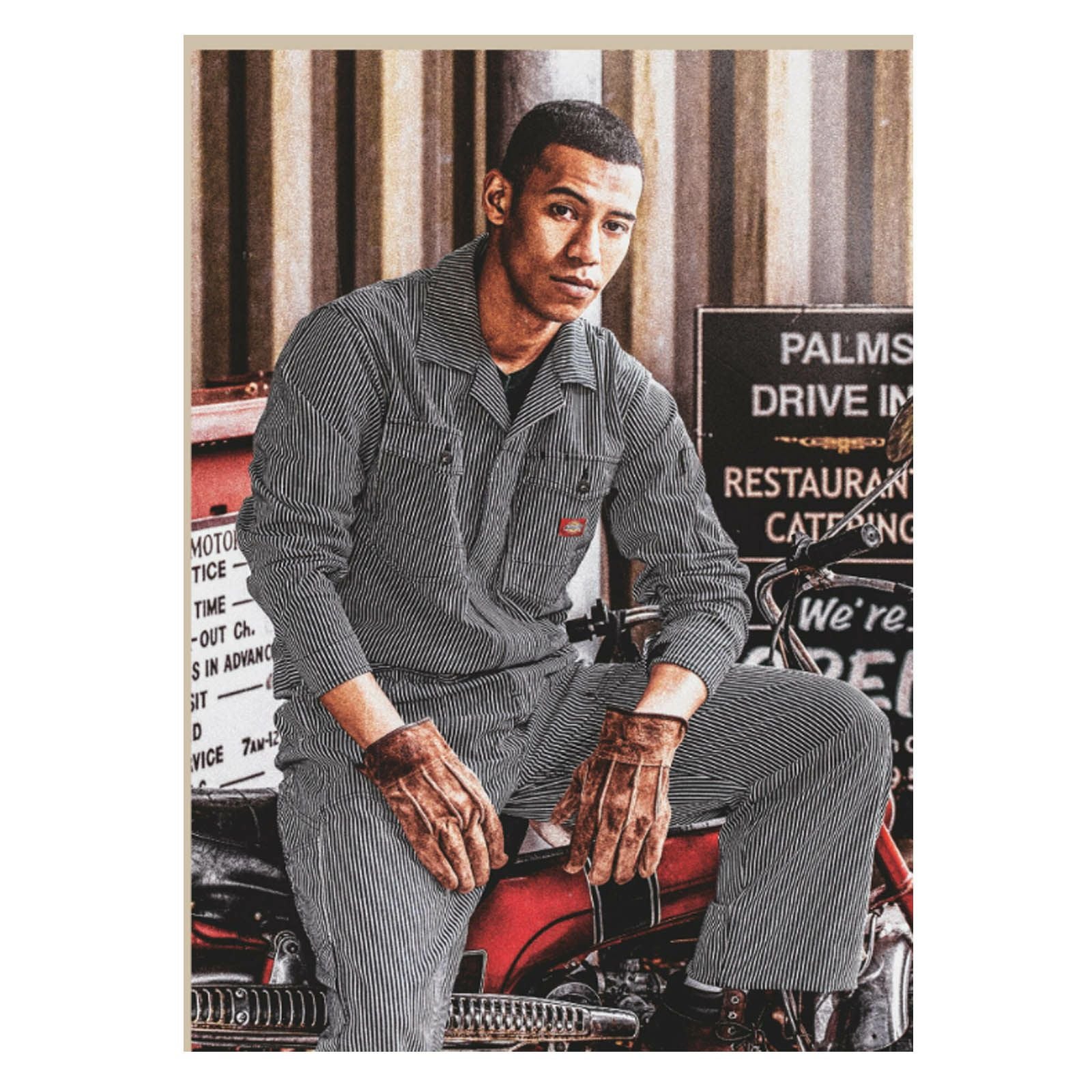 コーコス【CO-COS】Dickies ライト ストレッチ ヒッコリー半袖ツナギD